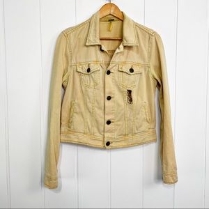 Free People Distressed Faded Yellow Jean Jacket